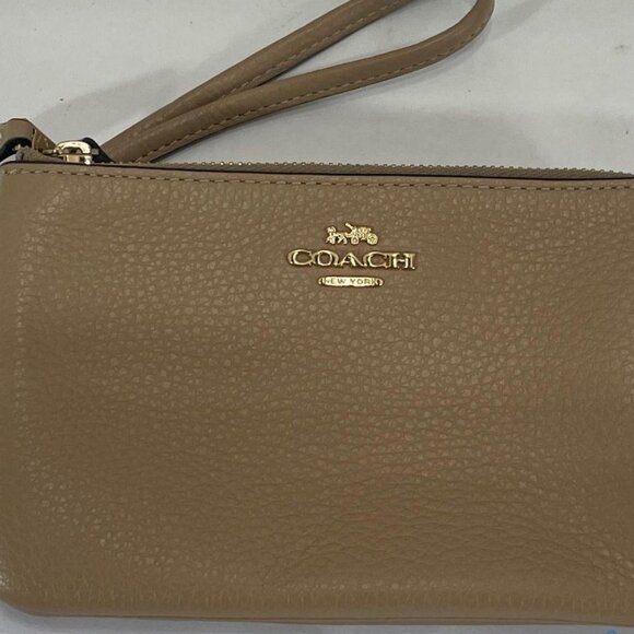 Coach with COA  Double Corner Zip Wristlet Leather Card Wallet Taupe - Picture 5 of 9